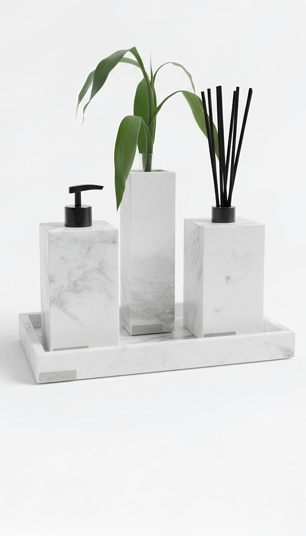 Kit Lavabo Luxo Mármore Piguês Branco